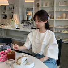 画像をギャラリービューアに読み込む, 半袖Tシャツビーズ付きシンプルコーデしやすいトップス
