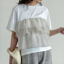 画像をギャラリービューアに読み込む, メッシュ切替フレア裾半袖Tシャツトップス
