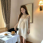 ノースリーブ レースワンピース 韓国風 ゆったり Aライン ミニ丈 大人可愛い デート お出かけカジュアルワンピース