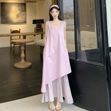 画像をギャラリービューアに読み込む, 重ね風フレア裾切替ベストワンピースカジュアルワンピース
