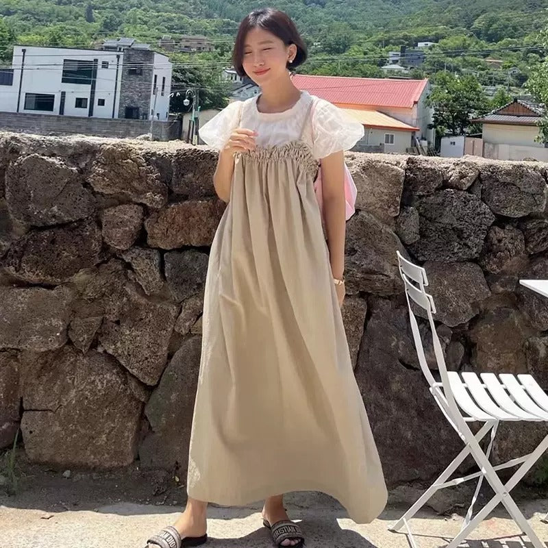 ギャザーデザインキャミワンピースカジュアルワンピース