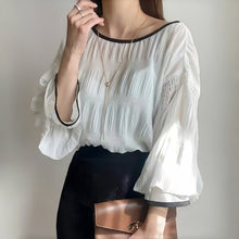 画像をギャラリービューアに読み込む, シースルートラペット無地ブラウストップス
