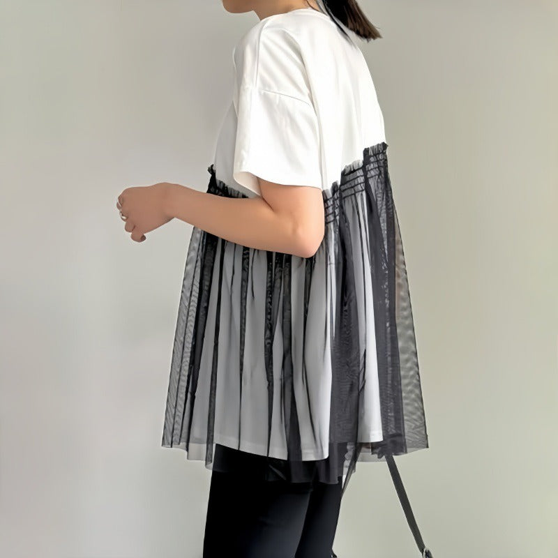 メッシュ切替半袖Tシャツシンプルコーデしやすいトップス