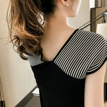 画像をギャラリービューアに読み込む, ストライプ柄フレンチ袖ニットトップス
