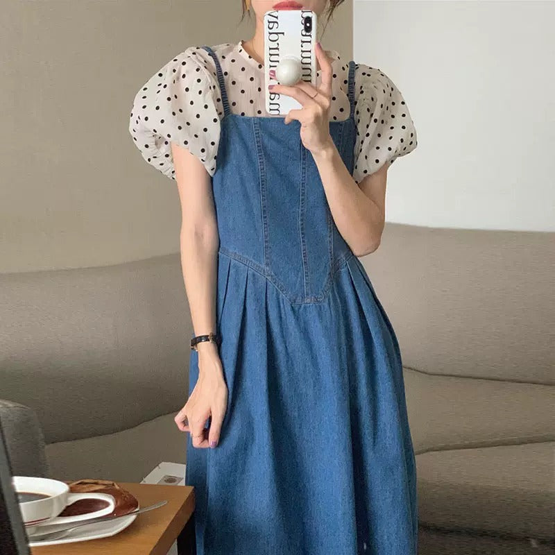 デニムキャミワンピースコーデしやすいカジュアルワンピース