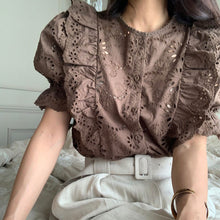 画像をギャラリービューアに読み込む, 透かし彫りレースブラウストップス
