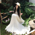 プリーツ ノースリーブデートワンピース重ね風体型カバー 大人可愛い 韓国風 きれいめ