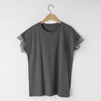 フレンチ袖メッシュ切替袖シンプルコーデTシャツトップス