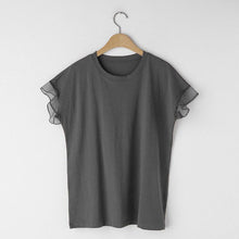 画像をギャラリービューアに読み込む, フレンチ袖メッシュ切替袖シンプルコーデTシャツトップス
