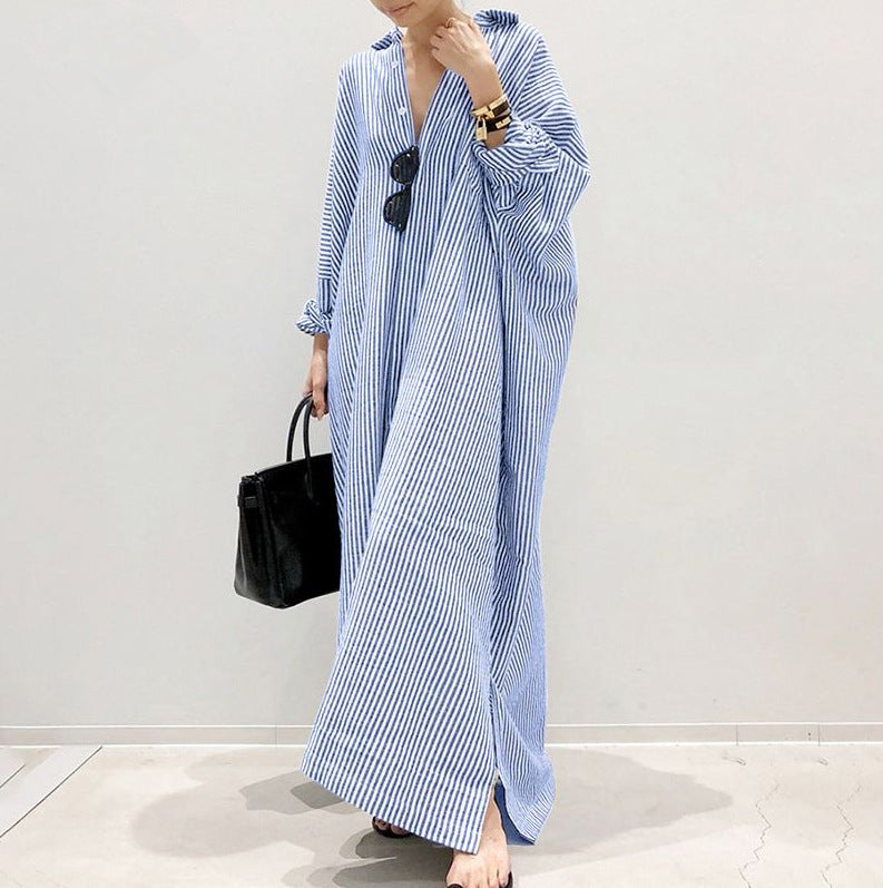 ストライプ柄シャツワンピースカジュアルワンピース