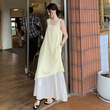 画像をギャラリービューアに読み込む, 重ね風フレア裾切替ベストワンピースカジュアルワンピース
