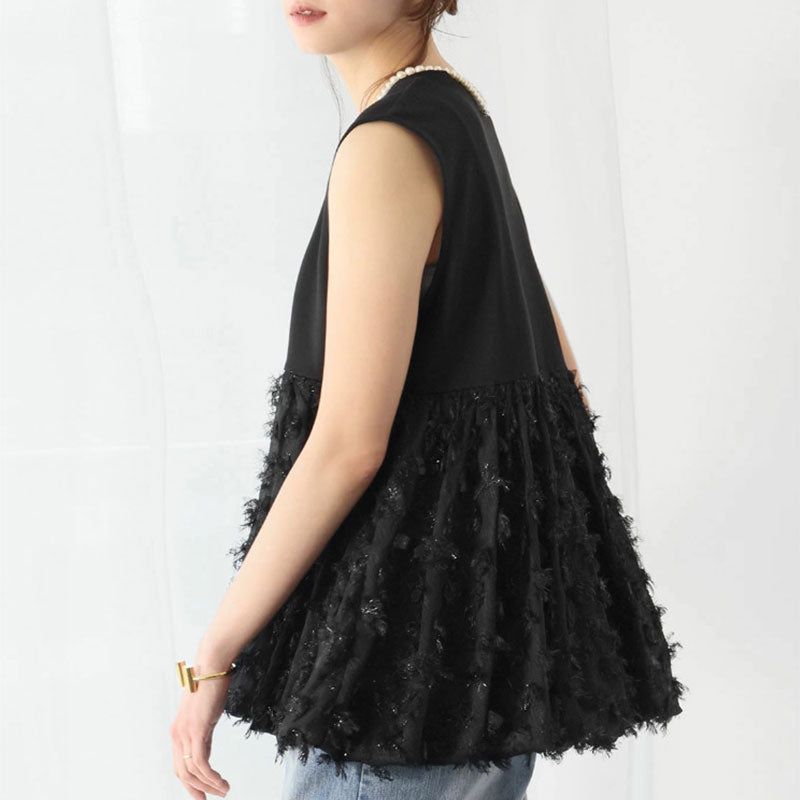 ノースリーブ切替Tシャツトップス