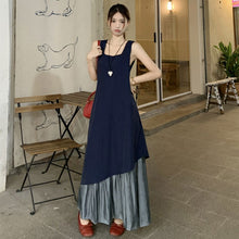 画像をギャラリービューアに読み込む, 重ね風フレア裾切替ベストワンピースカジュアルワンピース
