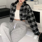 チェック柄ショート丈シャツトップス