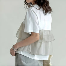 画像をギャラリービューアに読み込む, メッシュ切替フレア裾半袖Tシャツトップス

