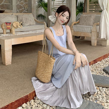 画像をギャラリービューアに読み込む, 重ね風フレア裾切替ベストワンピースカジュアルワンピース
