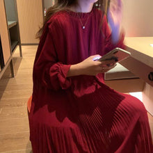 画像をギャラリービューアに読み込む, プリーツフレア裾カジュアルワンピース
