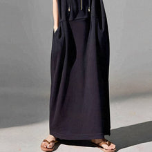 画像をギャラリービューアに読み込む, フード付きHラインカジュアルワンピース黒ワンピース
