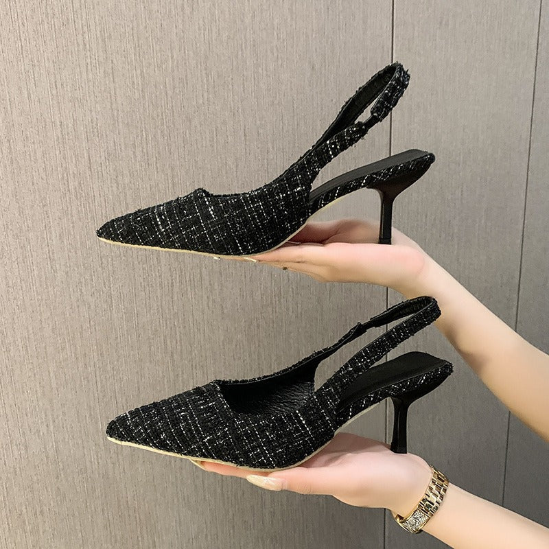 ハイヒールパンプスシューズレディースサンダルチェック柄靴