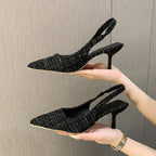 ハイヒールパンプスシューズレディースサンダルチェック柄靴