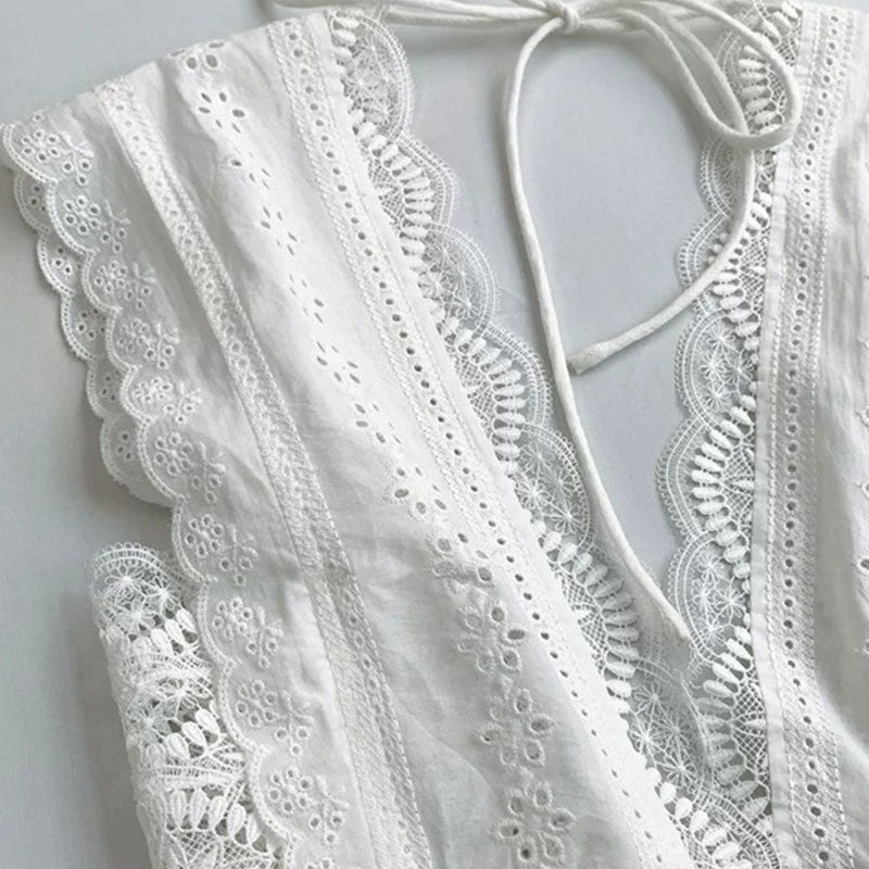 レース刺繍 Vネック ノースリーブ デートワンピース（ベスト付き）お出かけ デート 旅行 リゾート 結婚式