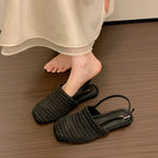 編み スクエアトゥ バックストラップ フラットサンダル 通気性 ナチュラルシューズ