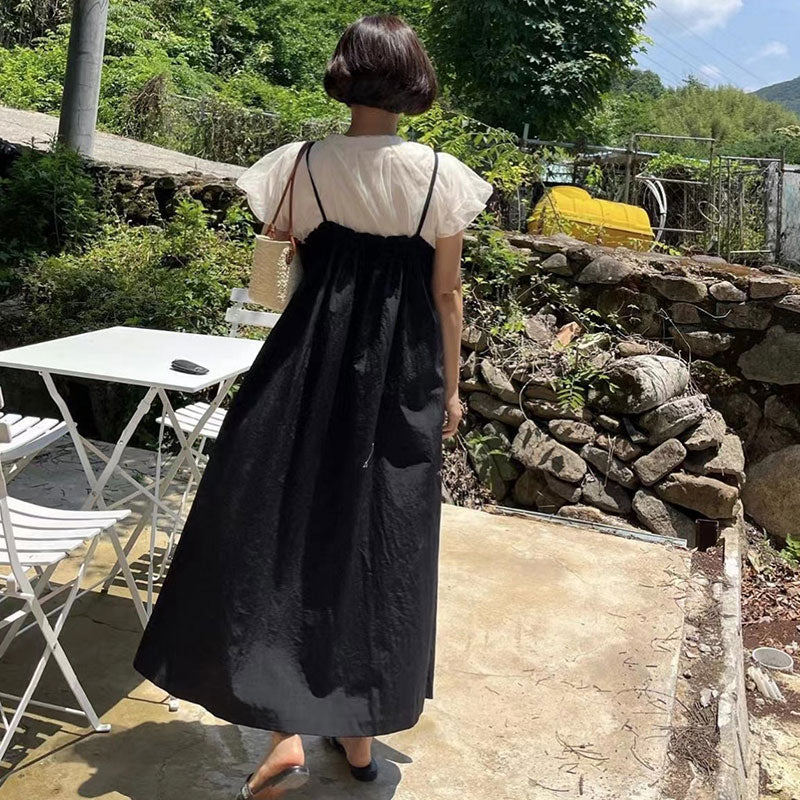 ギャザーデザインキャミワンピースカジュアルワンピース
