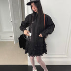 重ね風フレア裾切替シャツワンピースチュニックワンピース