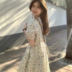 花柄パフスリーブデートワンピース