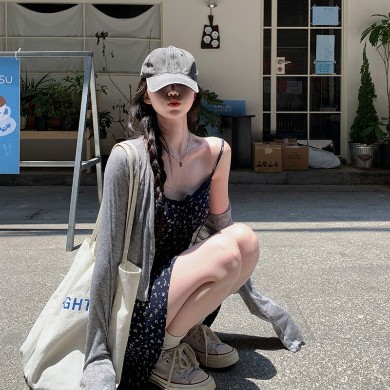 薄カーディガン＆花柄キャミワンピースセットアップ