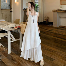 画像をギャラリービューアに読み込む, 重ね風フレア裾切替ベストワンピースカジュアルワンピース
