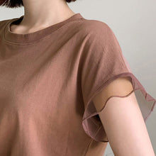 画像をギャラリービューアに読み込む, フレンチ袖メッシュ切替袖シンプルコーデTシャツトップス
