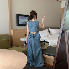 画像をギャラリービューアに読み込む, 後ろリボンデニムベスト＆カジュアルパンツセットアップ
