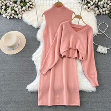 画像をギャラリービューアに読み込む, Ｖネックセーター＆ノースリーブニットワンピースセットアップ
