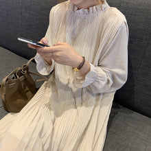 画像をギャラリービューアに読み込む, プリーツフレア裾カジュアルワンピース
