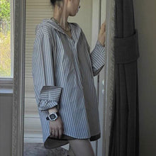 画像をギャラリービューアに読み込む, ストライプ柄フード付きシャツトップスけだるい風
