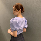 パフスリーブ半袖ブラウストップス