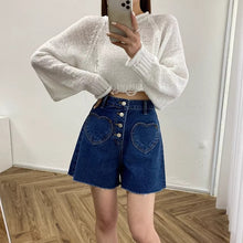 画像をギャラリービューアに読み込む, ハイウエストデニムショートパンツデニムパンツハートポケット
