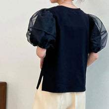 画像をギャラリービューアに読み込む, メッシュパフスリーブ半袖Tシャツトップス
