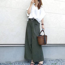 画像をギャラリービューアに読み込む, 白シャツトップス＆ハイウエストカジュアルパンツセットアップ（ベルト付き）
