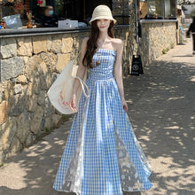 画像をギャラリービューアに読み込む, チェック柄レース切替キャミワンピース
