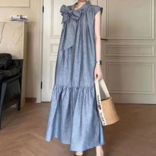 画像をギャラリービューアに読み込む, ストライプ柄リボンフレンチ袖カジュアルワンピース
