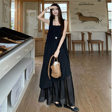 画像をギャラリービューアに読み込む, 重ね風フレア裾切替ベストワンピースカジュアルワンピース
