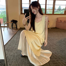 画像をギャラリービューアに読み込む, 重ね風フレア裾切替ベストワンピースカジュアルワンピース

