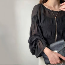 画像をギャラリービューアに読み込む, シースルートラペット無地ブラウストップス

