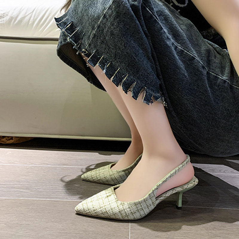ハイヒールパンプスシューズレディースサンダルチェック柄靴