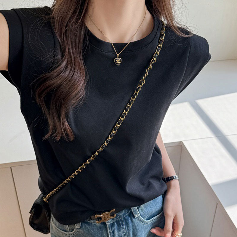 フレンチ袖無地シンプルコーデTシャツトップス