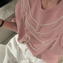 画像をギャラリービューアに読み込む, 半袖Tシャツビーズ付きシンプルコーデしやすいトップス
