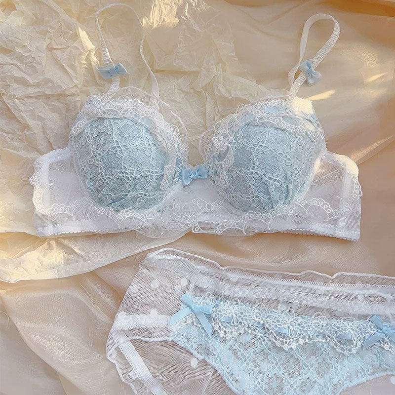 ブラジャー & ショーツセット レース リボン モチーフ 可愛い ランジェリー