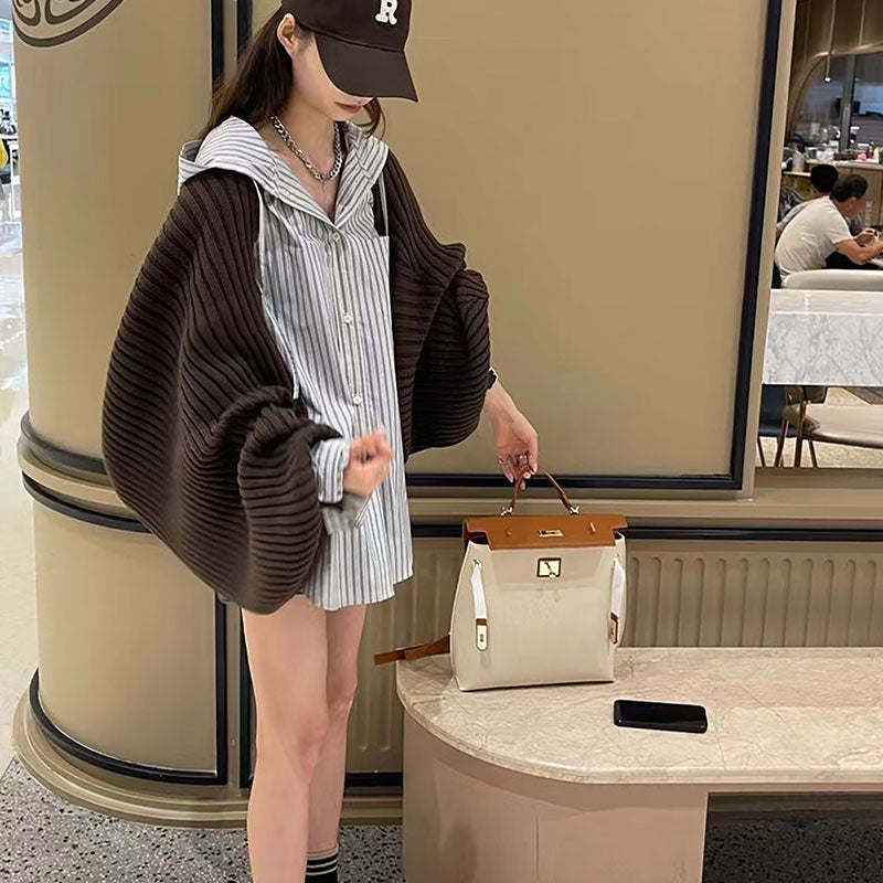 ストライプ柄フード付きシャツトップスけだるい風